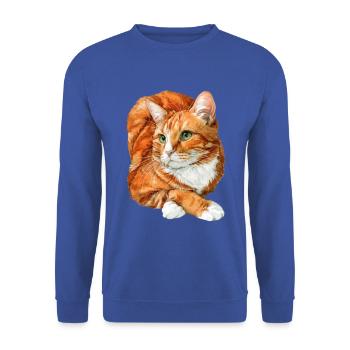 Orangefarbene Katze ruht sich aus - Unisex Pullover - Royalblau - Vorne - Alina (178cm) & Michal (187cm)