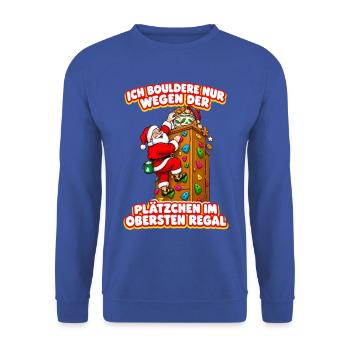 Lustiges Boulder Weihnachtsgeschenk Nikolaus - Unisex Pullover - Royalblau - Vorne - Alina (178cm) & Michal (187cm)