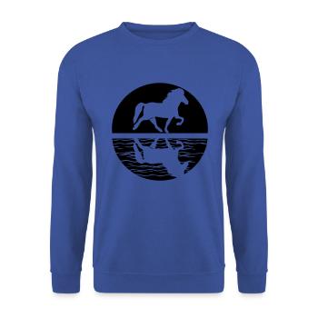 Icelandic Horse: Islandpferd Pferd Pony Merch - Unisex Pullover - Royalblau - Vorne - Alina (178cm) & Michal (187cm)