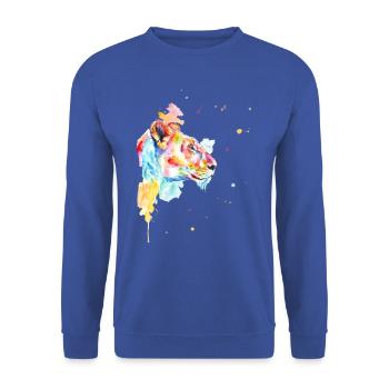 Bunte Aquarell Löwenmama - Unisex Pullover - Royalblau - Vorne - Alina (178cm) & Michal (187cm)