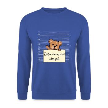 Bär lustiger Spruch humor Gefängnisbild - Unisex Pullover - Royalblau - Vorne - Alina (178cm) & Michal (187cm)