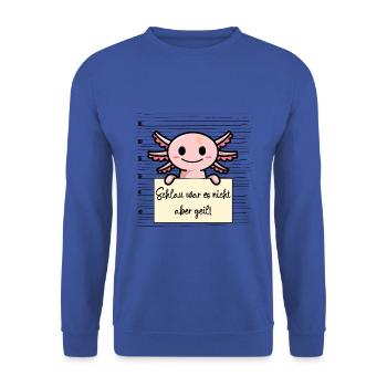 Axolotl lustiger Spruch humor Gefängnisbild - Unisex Pullover - Royalblau - Vorne - Alina (178cm) & Michal (187cm)