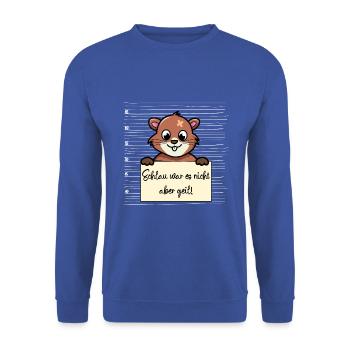 Bieber lustiger Spruch humor Gefängnisbild - Unisex Pullover - Royalblau - Vorne - Alina (178cm) & Michal (187cm)