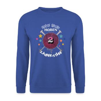 Echte Hexen haben zwei Zauberstäbe stricken - Unisex Pullover - Royalblau - Vorne - Alina (178cm) & Michal (187cm)