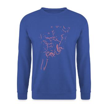 Rosa Kontur-Skizze: abstrakte Linienkunst - Unisex Pullover - Royalblau - Vorne - Alina (178cm) & Michal (187cm)