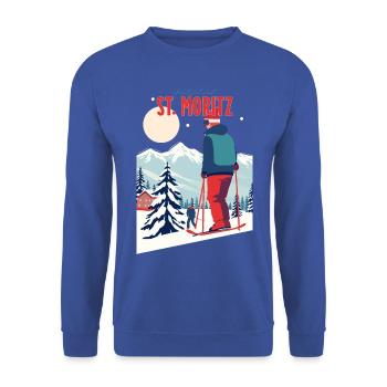 St. Moritz Switzerland Ski Skiing Winter Mountains Retro - Unisex Sweatshirt - royal blue - Front - Alina (178cm) & Michal (187cm)