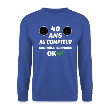 40ans au compteur contrôle technique ok t-shirt - Sweat-shirt Unisexe - bleu royal - Devant - Alina (178cm) & Michal (187cm)