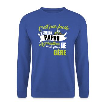 Papou agriculteur t-shirt humoristique tracteur - Sweat-shirt Unisexe - bleu royal - Devant - Alina (178cm) & Michal (187cm)