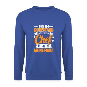 Pensionär Rentenalter Ende Gelände Geschenk 2025 - Unisex Pullover - Royalblau - Vorne - Alina (178cm) & Michal (187cm)
