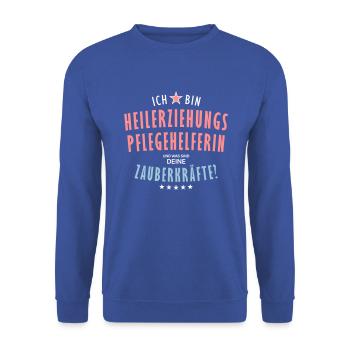 Heilerziehungspflegehelferin Beruf - Geschenk - Unisex Pullover - Royalblau - Vorne - Alina (178cm) & Michal (187cm)