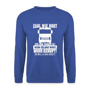 Lkw Fahrer Sattelschlepper Zugmaschine Kraftwagen - Unisex Pullover - Royalblau - Vorne - Alina (178cm) & Michal (187cm)