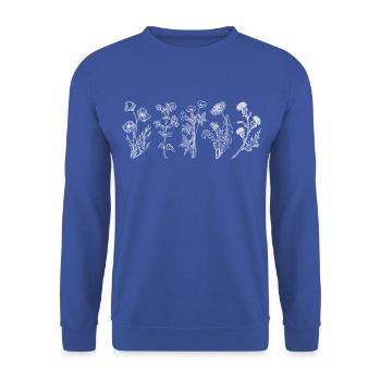 Wildblumen-Hemd, Wildblumen-T-Shirt, X69Z FLORAL - Unisex Pullover - Royalblau - Vorne - Alina (178cm) & Michal (187cm)