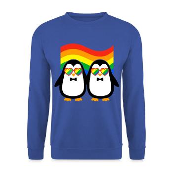 Liebe ist Liebe – Pinguine und LGBTQ+ Flagge - Unisex Pullover - Royalblau - Vorne - Alina (178cm) & Michal (187cm)