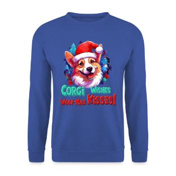 Pembroke Welsh Corgi In Red Santa Cap - Unisex Sweatshirt - royal blue - Front - Alina (178cm) & Michal (187cm)