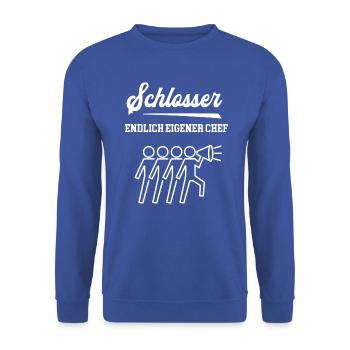 Schlosser Chef Selbstständigkeit Schlosserei - Unisex Pullover - Royalblau - Vorne - Alina (178cm) & Michal (187cm)