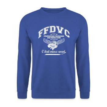Fédération Française des Vieux Cons - Sweat-shirt Unisexe - bleu royal - Devant - Alina (178cm) & Michal (187cm)