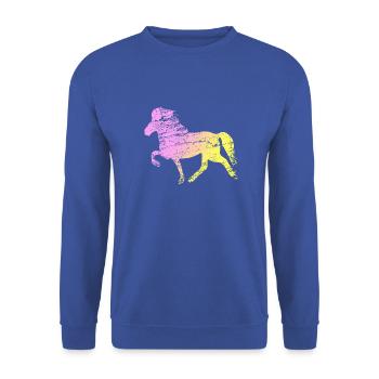 Icelandic Horse: Islandpferd Pferd Pony Merch - Unisex Pullover - Royalblau - Vorne - Alina (178cm) & Michal (187cm)
