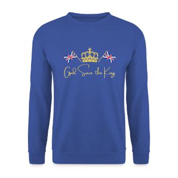 Britischer König Krönung Charles England Flagge - Unisex Pullover - Royalblau - Vorne - Alina (178cm) & Michal (187cm)