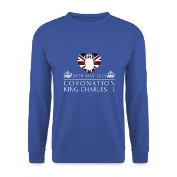 Britischer König Krönung Charles England Flagge - Unisex Pullover - Royalblau - Vorne - Alina (178cm) & Michal (187cm)