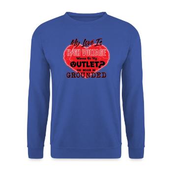 Meine Liebe ist Hochspannung VALENTINE - Unisex Pullover - Royalblau - Vorne - Alina (178cm) & Michal (187cm)