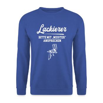 Lackierer Meister Meisterabschluß Lackiererei - Unisex Pullover - Royalblau - Vorne - Alina (178cm) & Michal (187cm)