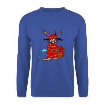 Paul the Rabbit as a firefighter - Unisex Sweatshirt - royal blue - Front - Alina (178cm) & Michal (187cm)