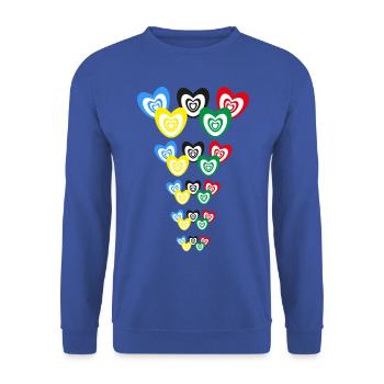Wilde Sportspiele mit bunten Herzen. - Unisex Pullover - Royalblau - Vorne - Alina (178cm) & Michal (187cm)
