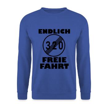 Endlich freie Fahrt - Ende der 320 Beschränkung - Unisex Pullover - Royalblau - Vorne - Alina (178cm) & Michal (187cm)