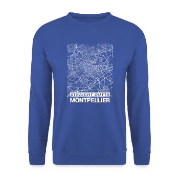 Straight Outta Montpellier city map and streets - Unisex Sweatshirt - royal blue - Front - Alina (178cm) & Michal (187cm)
