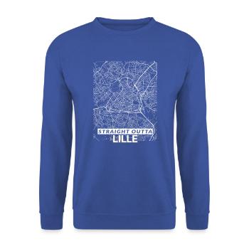 Straight Outta Lille Zentrum Stadtplan und Straßen - Unisex Pullover - Royalblau - Vorne - Alina (178cm) & Michal (187cm)