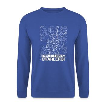 Straight Outta Charleroi Zentrum Stadtplan - Unisex Pullover - Royalblau - Vorne - Alina (178cm) & Michal (187cm)