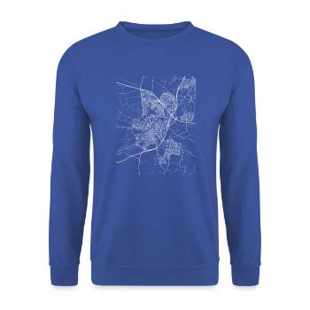 Minimal Amersfoort Stadtplan und Straßen - Unisex Pullover - Royalblau - Vorne - Alina (178cm) & Michal (187cm)