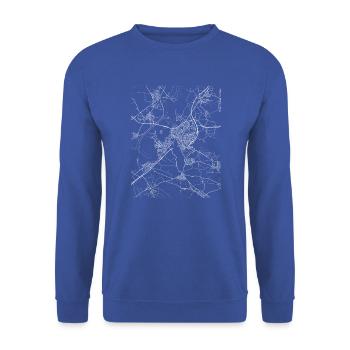 Minimal Roermond Stadtplan und Straßen - Unisex Pullover - Royalblau - Vorne - Alina (178cm) & Michal (187cm)