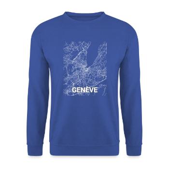 Genf Stadtplan und Straßen - Unisex Pullover - Royalblau - Vorne - Alina (178cm) & Michal (187cm)