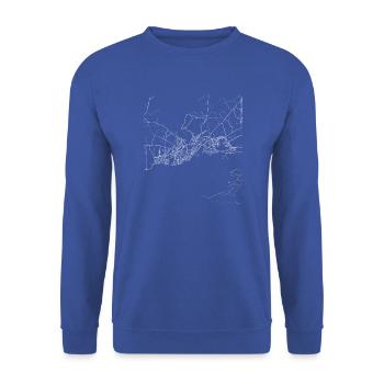 Minimal Galway Stadtplan und Straßen - Unisex Pullover - Royalblau - Vorne - Alina (178cm) & Michal (187cm)