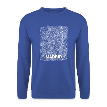 Madrid Zentrum Stadtplan und Straßen - Unisex Pullover - Royalblau - Vorne - Alina (178cm) & Michal (187cm)