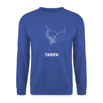 Tarifa Stadtplan und Straßen - Unisex Pullover - Royalblau - Vorne - Alina (178cm) & Michal (187cm)