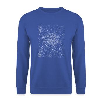 Minimal Modena Stadtplan und Straßen - Unisex Pullover - Royalblau - Vorne - Alina (178cm) & Michal (187cm)
