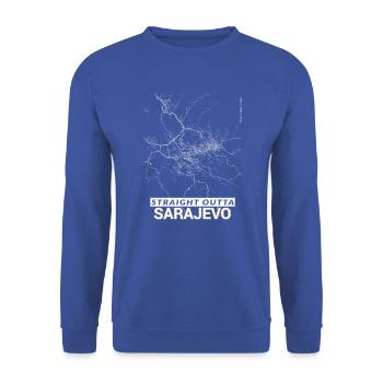 Straight Outta Sarajevo Stadtplan und Straßen - Unisex Pullover - Royalblau - Vorne - Alina (178cm) & Michal (187cm)