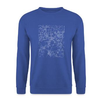 Minimaler Katowice Stadtplan und Straßen - Unisex Pullover - Royalblau - Vorne - Alina (178cm) & Michal (187cm)