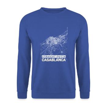 Straight Outta Casablanca Stadtplan und Straßen - Unisex Pullover - Royalblau - Vorne - Alina (178cm) & Michal (187cm)