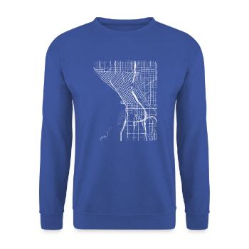 Minimaler im Stadtzentrum gelegener Seattle-Stadtplan und -straßen - Unisex Pullover - Royalblau - Vorne - Alina (178cm) & Michal (187cm)