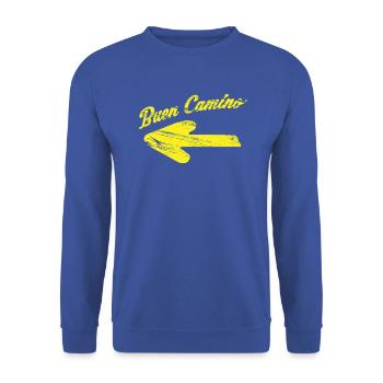 Jakobsweg buen camino gelber Pfeil - Unisex Pullover - Royalblau - Vorne - Alina (178cm) & Michal (187cm)