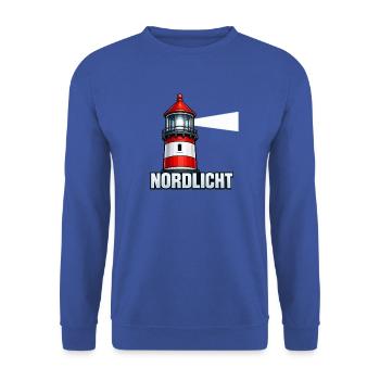 Nordlicht Leuchtturm - Unisex Pullover - Royalblau - Vorne - Alina (178cm) & Michal (187cm)