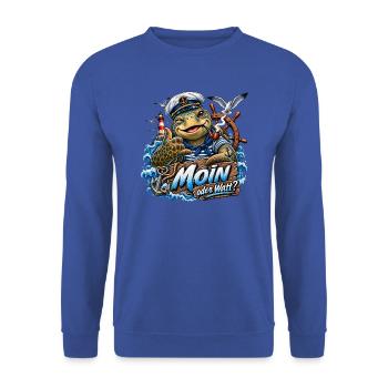 Kapitän Schildkröte Moin - Unisex Pullover - Royalblau - Vorne - Alina (178cm) & Michal (187cm)
