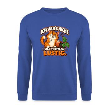 Freche Katze – Ich war’s nicht.  - Unisex Pullover - Royalblau - Vorne - Alina (178cm) & Michal (187cm)