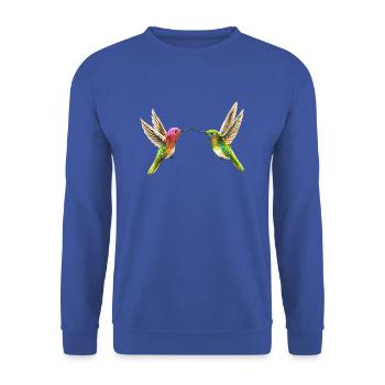 Zwei Kolibris (handpainted) - Unisex Pullover - Royalblau - Vorne - Alina (178cm) & Michal (187cm)