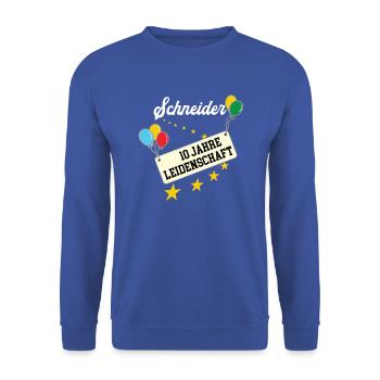 Schneider 10 jähriges Jubiläum Schneiderei Jubi - Unisex Pullover - Royalblau - Vorne - Alina (178cm) & Michal (187cm)