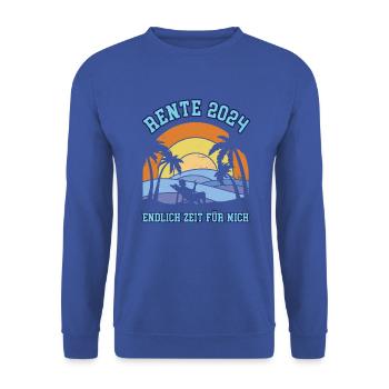 Rente 2024 Ruhestand Rentenbeginn Endlich Rentner - Unisex Pullover - Royalblau - Vorne - Alina (178cm) & Michal (187cm)