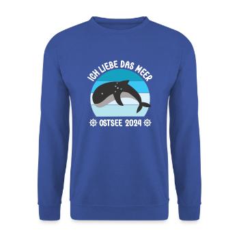 Ostsee 2024 Urlaub Ich liebe das Meer Wale Retten - Unisex Pullover - Royalblau - Vorne - Alina (178cm) & Michal (187cm)